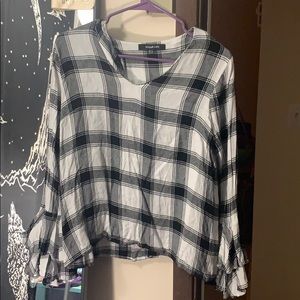 Plaid bell sleeve top